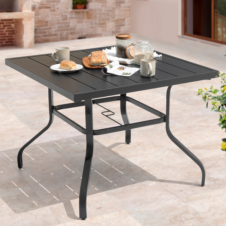 Outdoor Square 37 Inch Iron Dining Table with 1.57'' Umbrella Hole