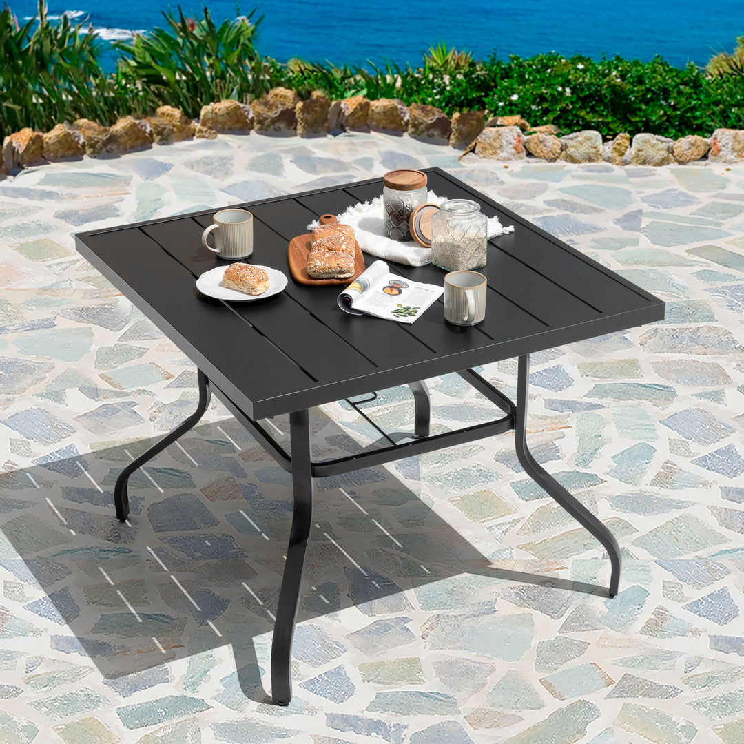 Outdoor Square 37 Inch Iron Dining Table with 1.57'' Umbrella Hole