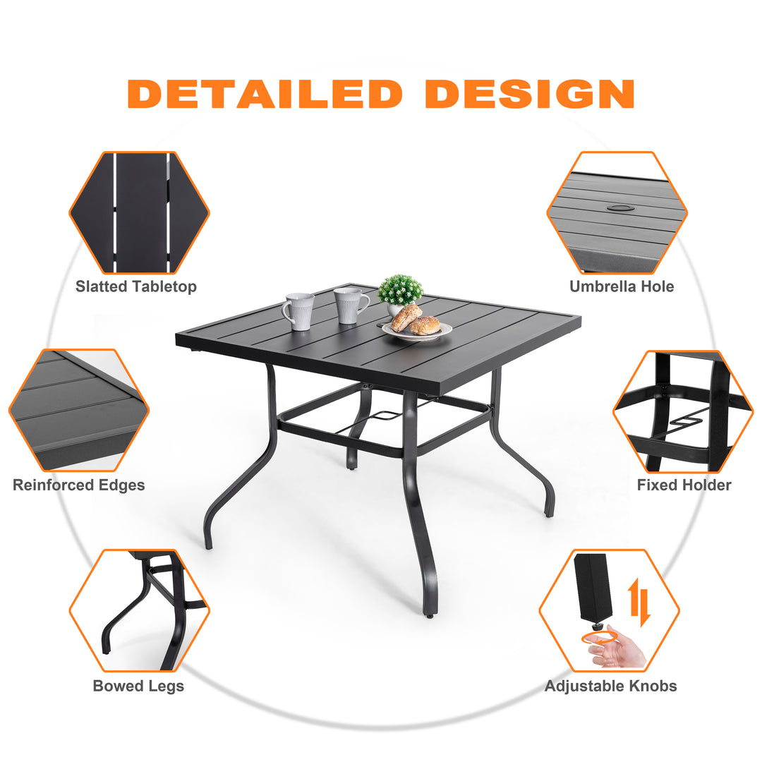 Outdoor Square 37 Inch Iron Dining Table with 1.57'' Umbrella Hole