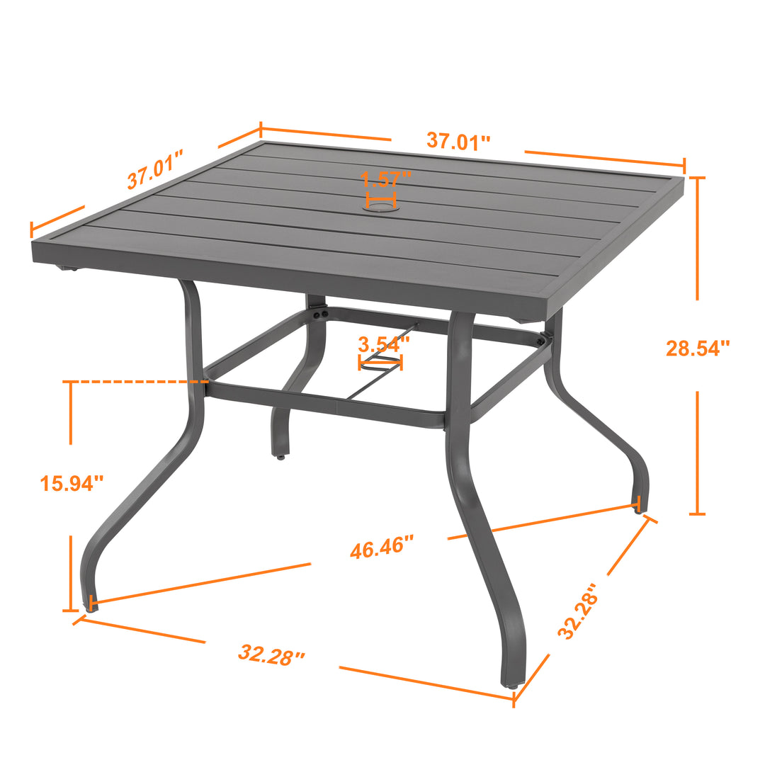 Outdoor Square 37 Inch Iron Dining Table with 1.57'' Umbrella Hole