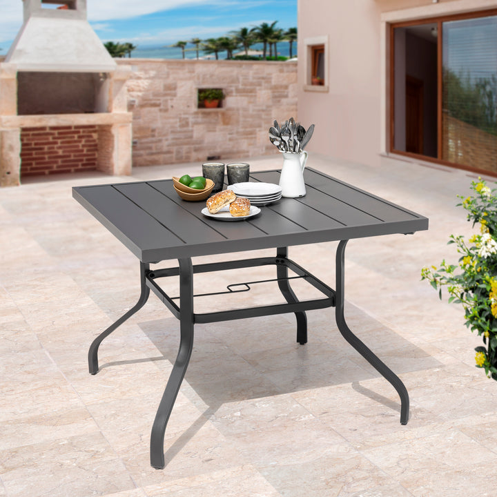 Outdoor Square 37 Inch Iron Dining Table with 1.57'' Umbrella Hole