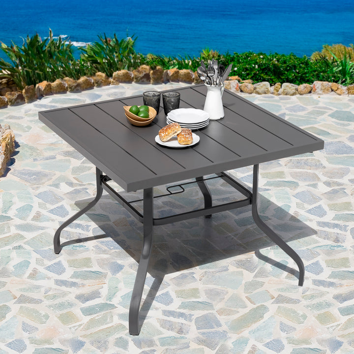 Outdoor Square 37 Inch Iron Dining Table with 1.57'' Umbrella Hole