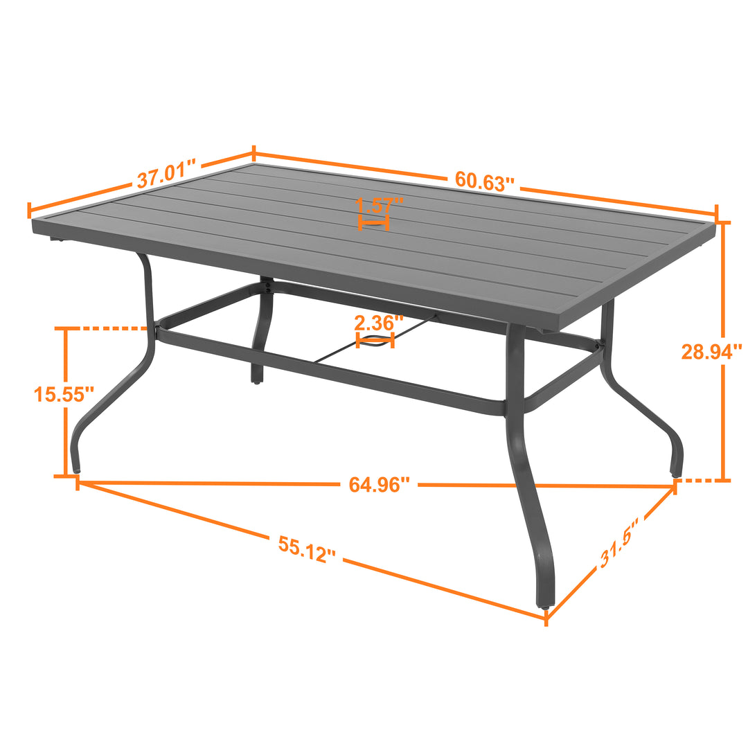 61 Inch Outdoor Rectangular Iron Patio Dining Table with Umbrella Hole