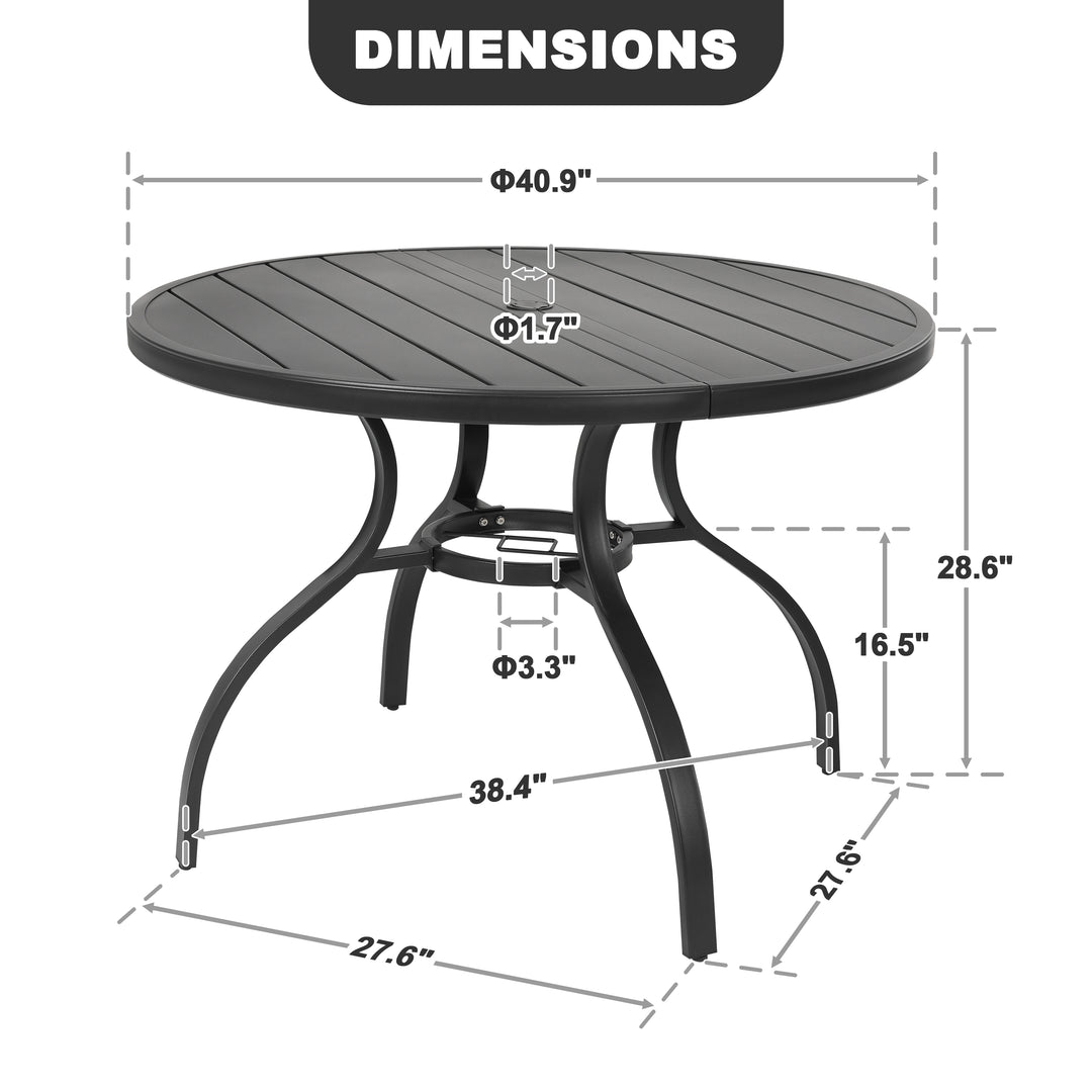 41'' Round Metal Outdoor Patio Dining Table with Umbrella Hole