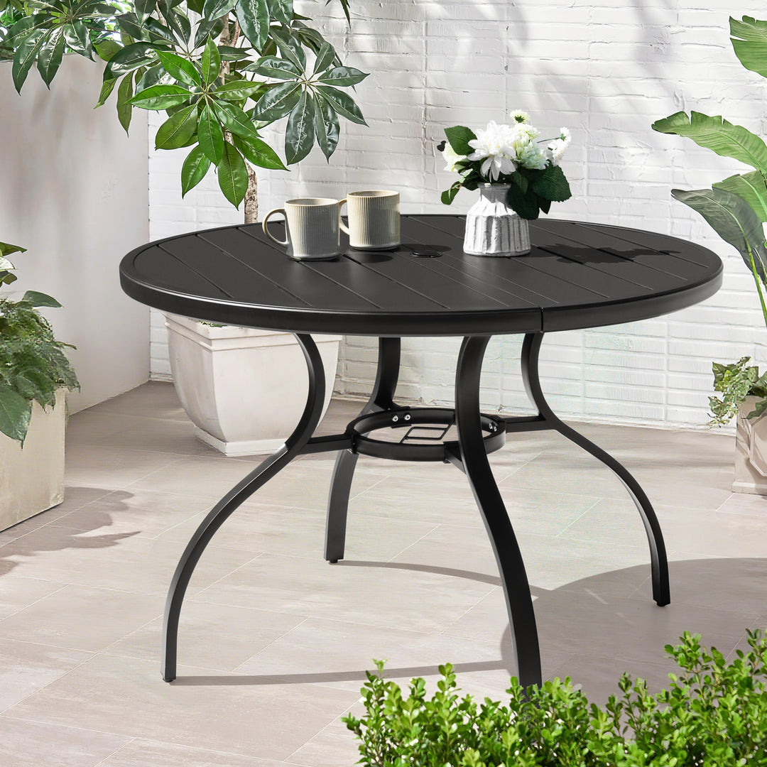 41'' Round Metal Outdoor Patio Dining Table with Umbrella Hole
