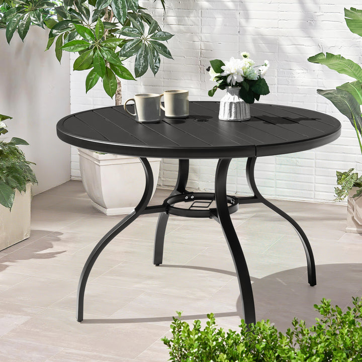 41'' Round Metal Outdoor Patio Dining Table with Umbrella Hole