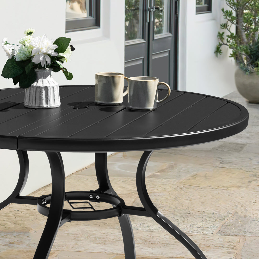 41'' Round Metal Outdoor Patio Dining Table with Umbrella Hole