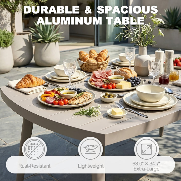 66 Inch Aluminum Dining Table with Umbrella Hole