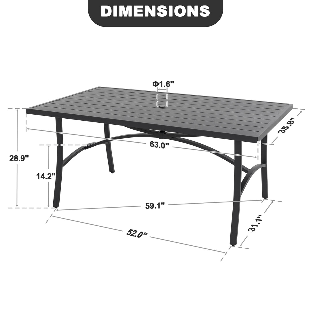 Outdoor Aluminum Dining Table with 1.6" Umbrella Hole, Black