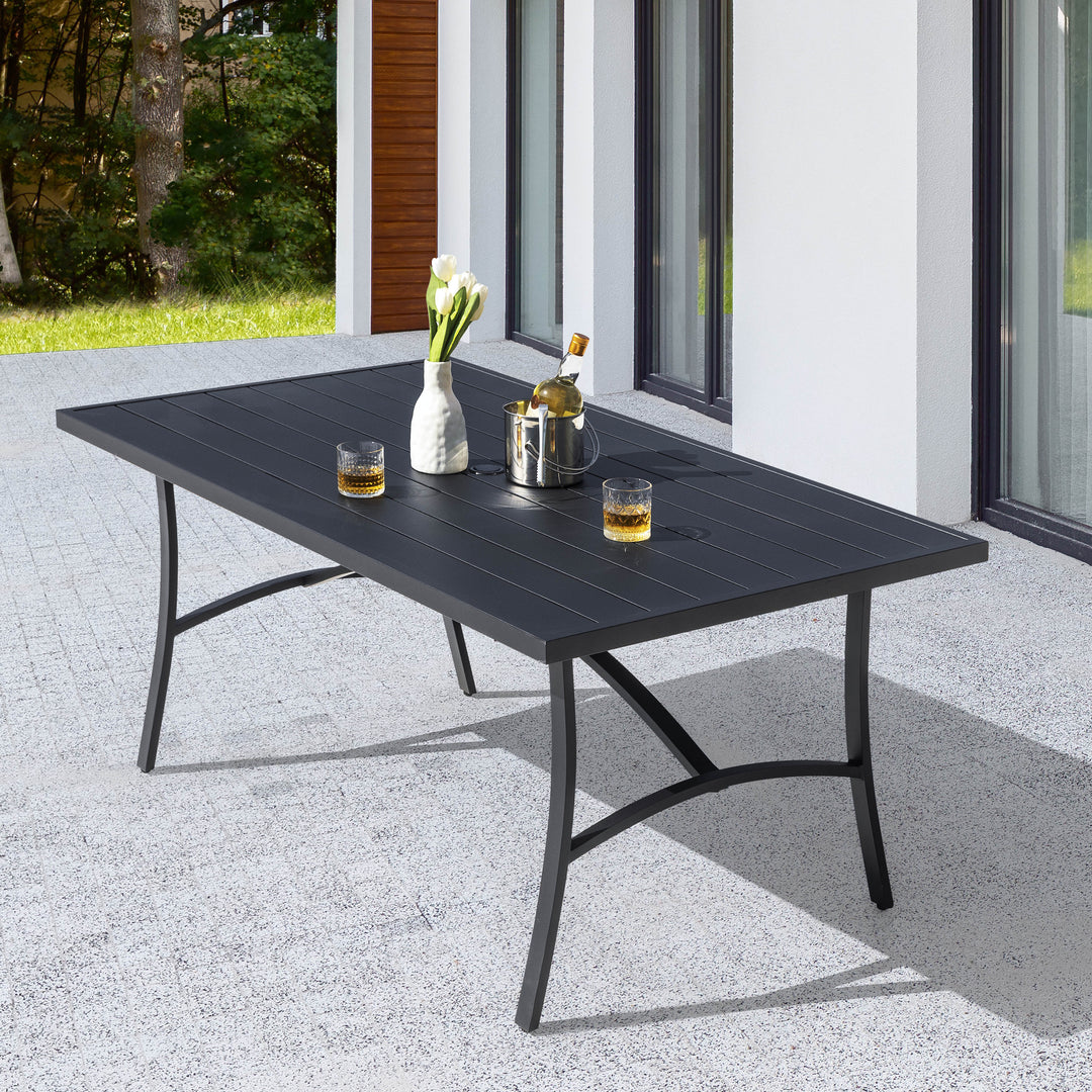 Outdoor Aluminum Dining Table with 1.6" Umbrella Hole, Black