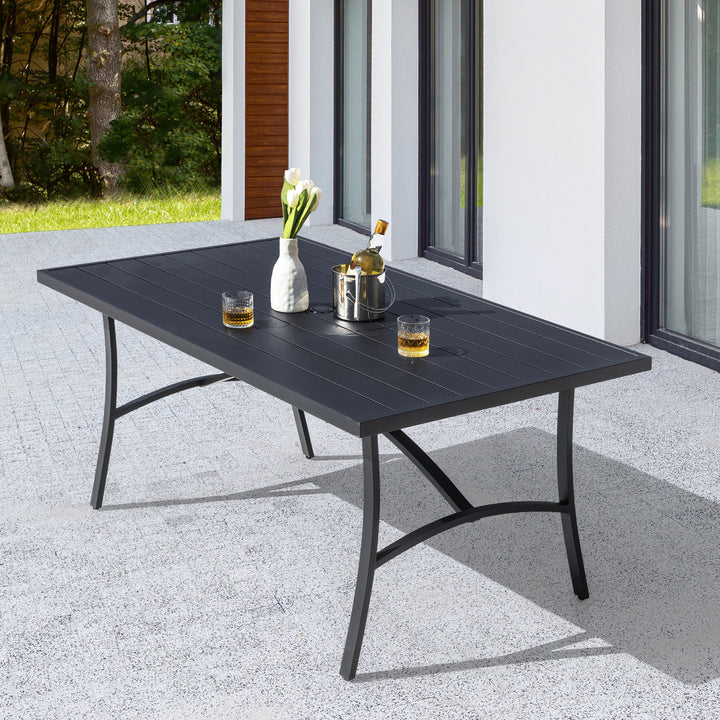 Outdoor Aluminum Dining Table with 1.6" Umbrella Hole, Black
