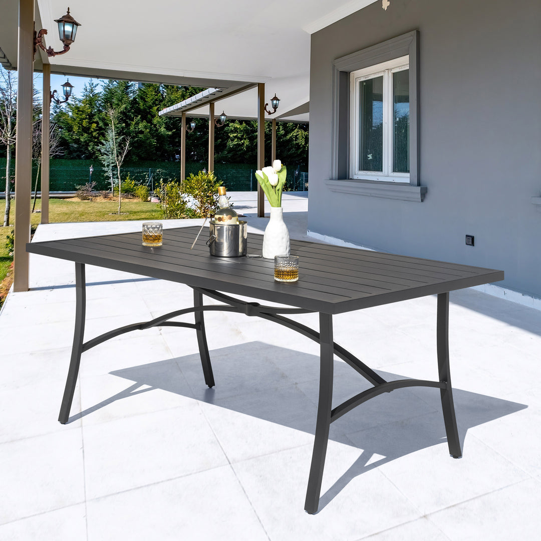 Outdoor Aluminum Dining Table with 1.6" Umbrella Hole, Black