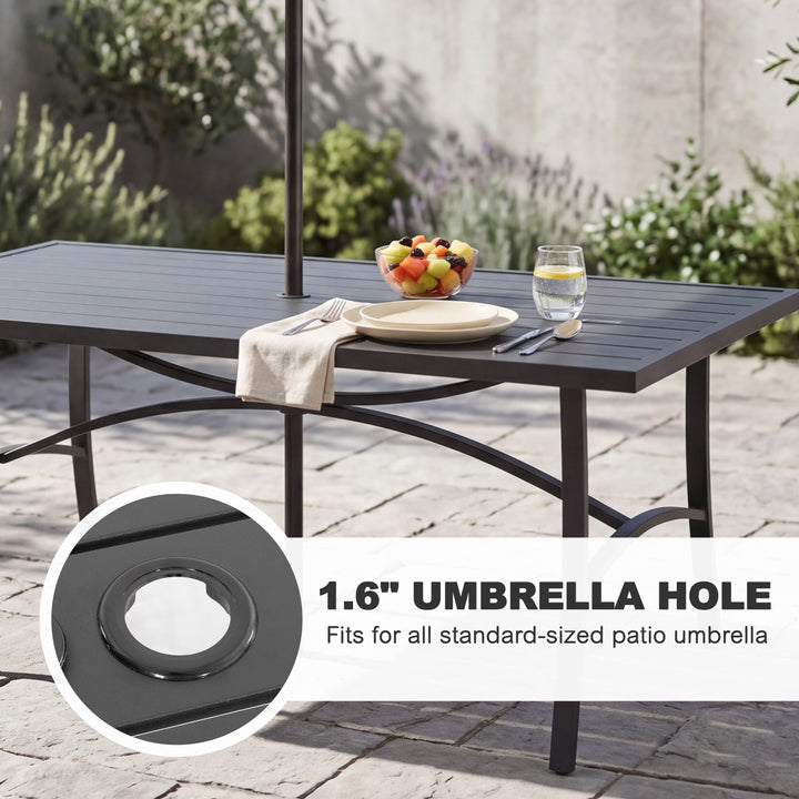 Outdoor Aluminum Dining Table with 1.6" Umbrella Hole, Black