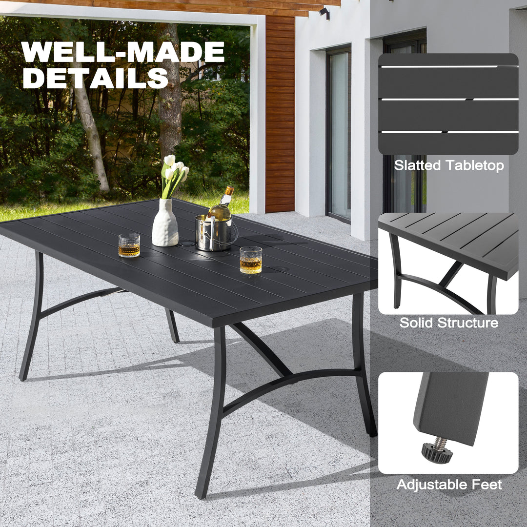 Outdoor Aluminum Dining Table with 1.6" Umbrella Hole, Black
