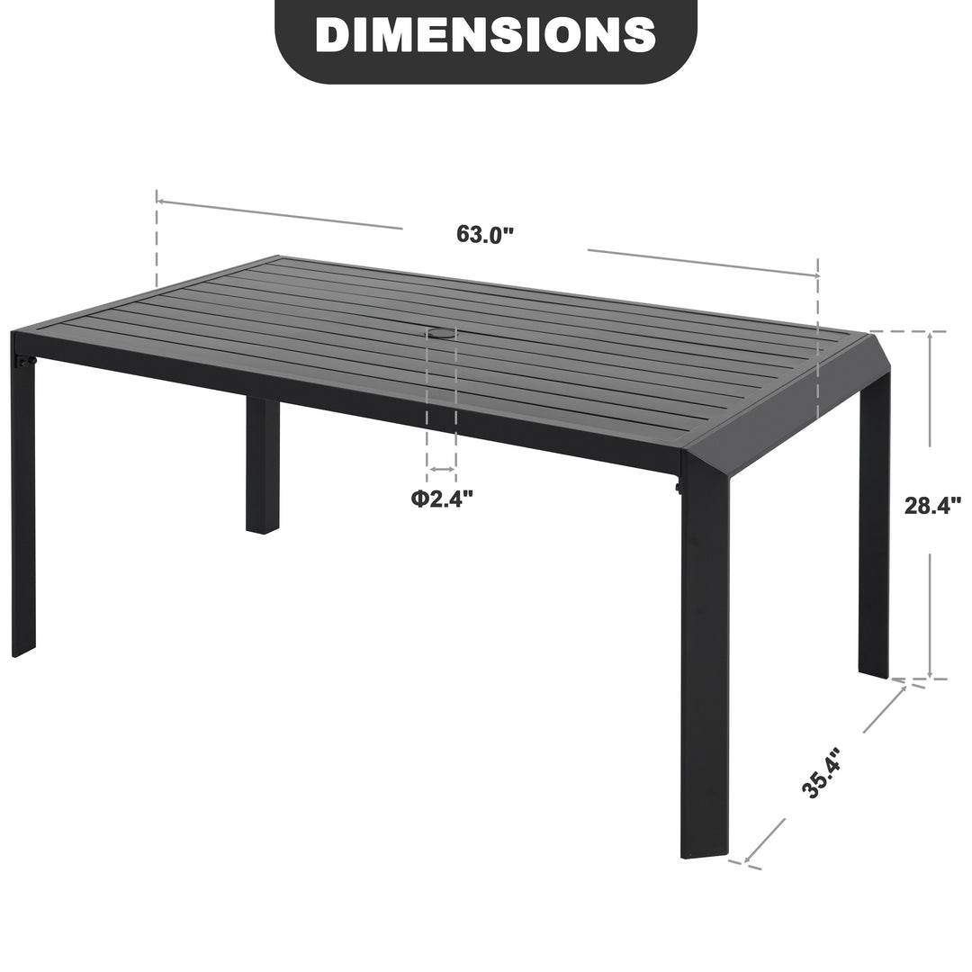 Outdoor Aluminum Dining Table with 2.4" Umbrella Hole, Black