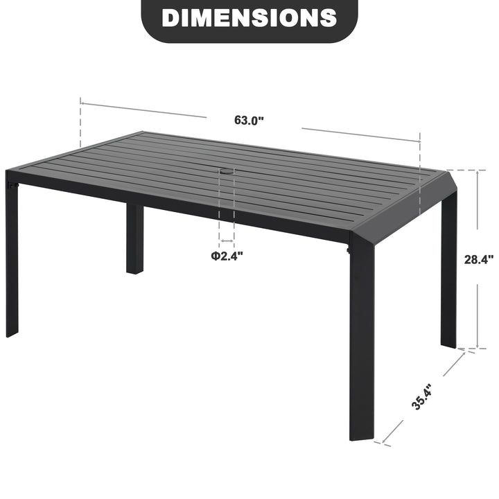 Outdoor Aluminum Dining Table with 2.4" Umbrella Hole, Black