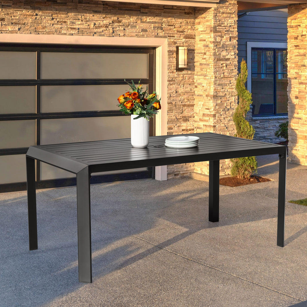 Outdoor Aluminum Dining Table with 2.4" Umbrella Hole, Black
