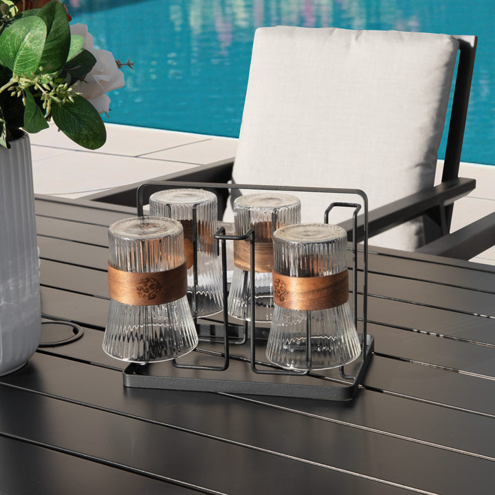 Outdoor Aluminum Dining Table with 2.4" Umbrella Hole, Black