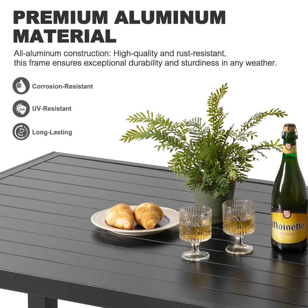 Outdoor Aluminum Dining Table with 2.4" Umbrella Hole, Black