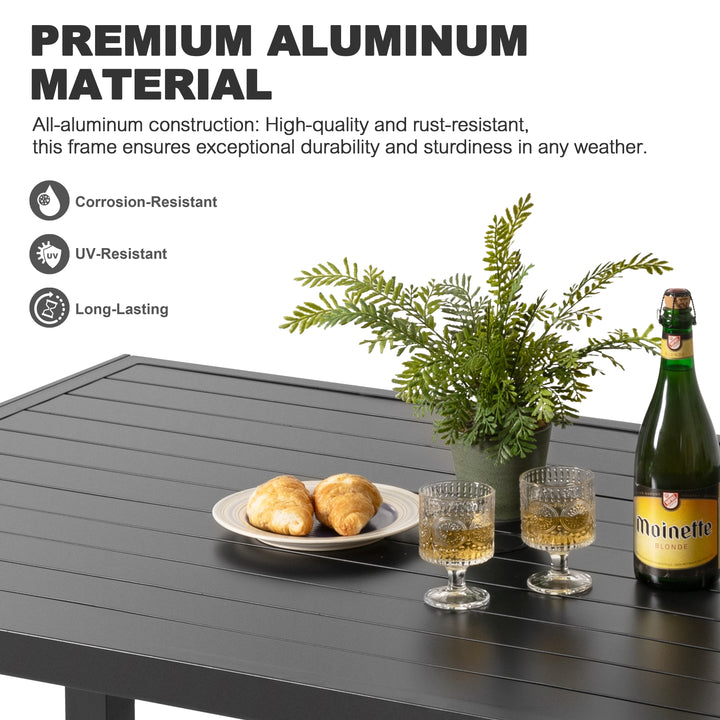 Outdoor Aluminum Dining Table with 2.4" Umbrella Hole, Black