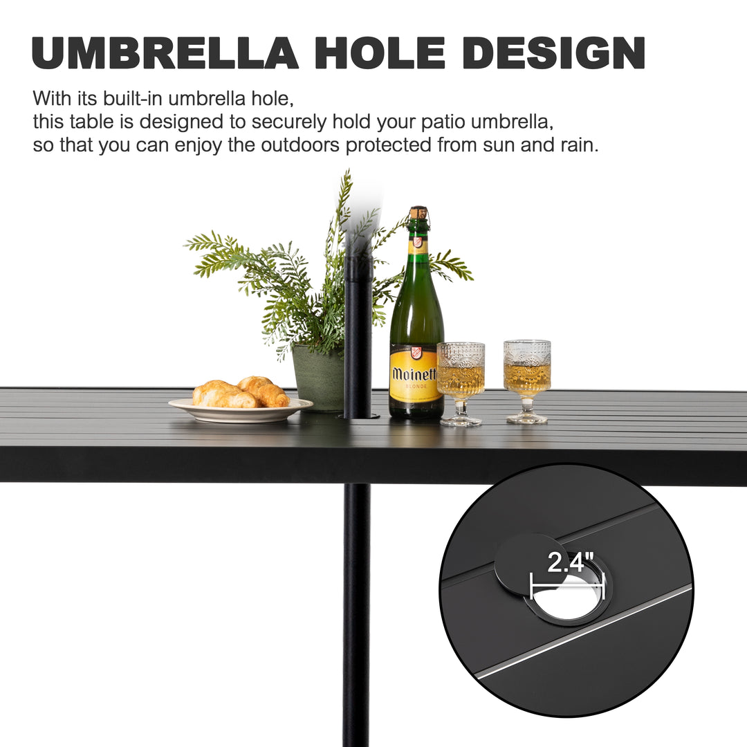 Outdoor Aluminum Dining Table with 2.4" Umbrella Hole, Black