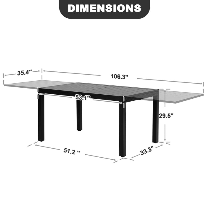 Outdoor Aluminum Extendable Dining Table, Powder-Coated Frame
