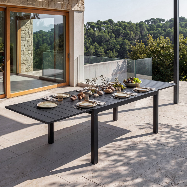Outdoor Aluminum Extendable Dining Table, Powder-Coated Frame