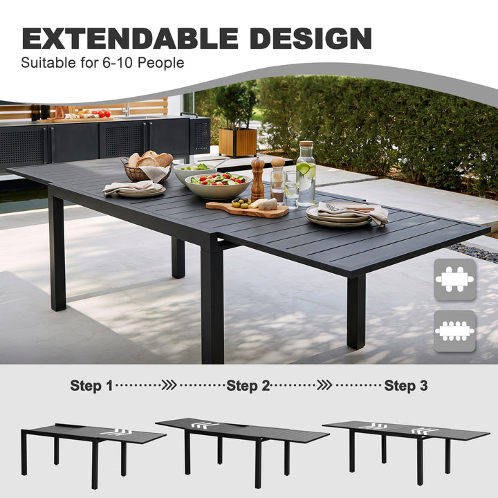 Outdoor Aluminum Extendable Dining Table, Powder-Coated Frame
