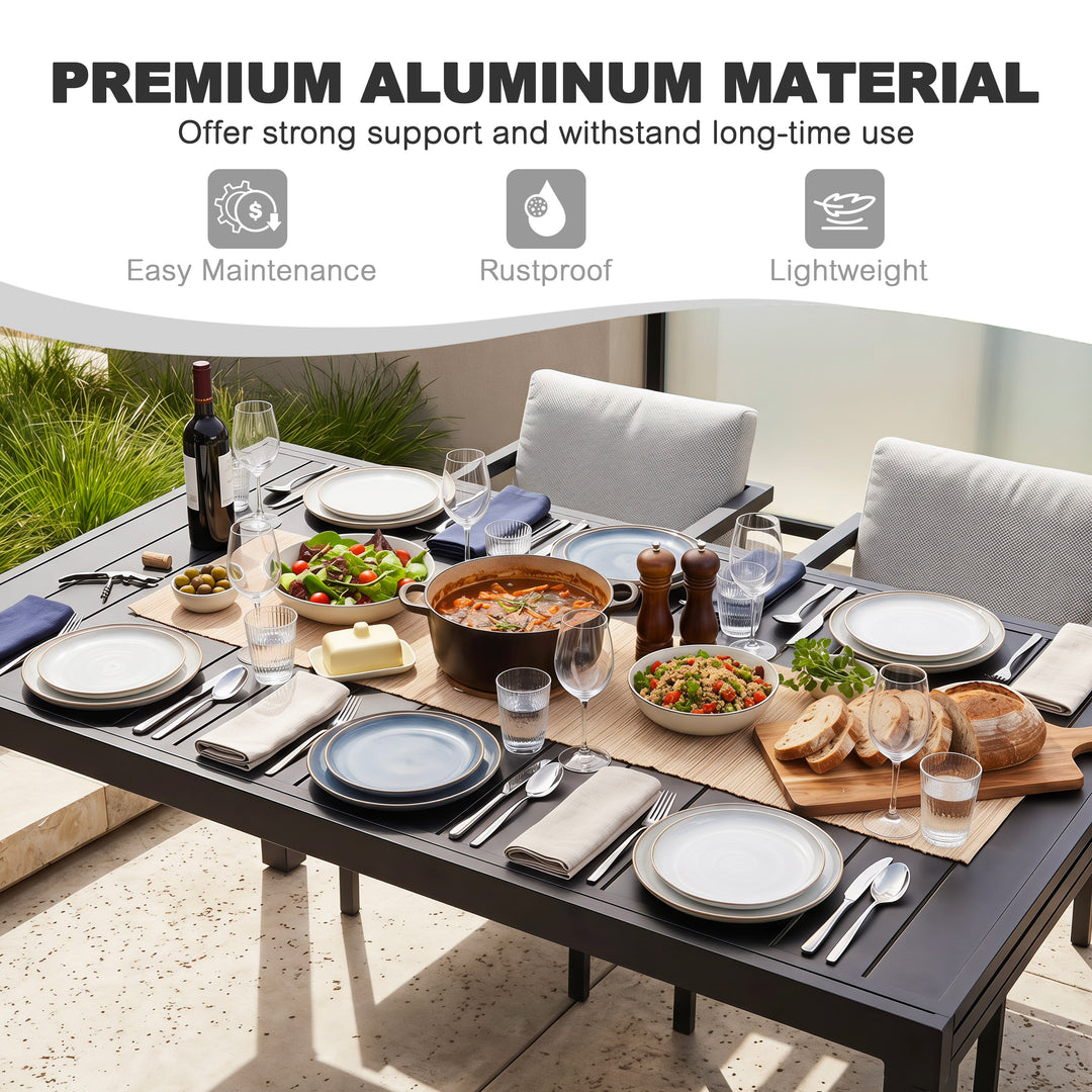 Outdoor Aluminum Extendable Dining Table, Powder-Coated Frame