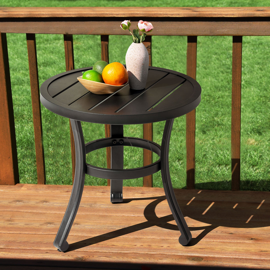 Outdoor Metal Side Table, Weather-Resistant 20’’ Round End Table, Black