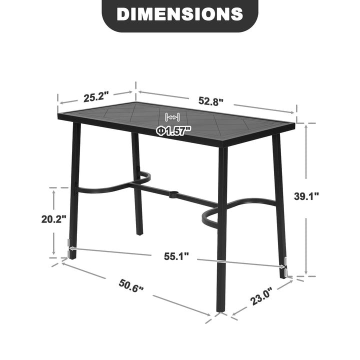 Metal Rectangular Outdoor Bar Table with Diamond-Patterned Tabletop