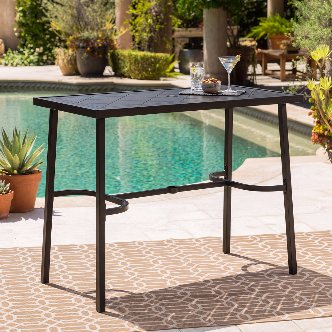 Metal Rectangular Outdoor Bar Table with Diamond-Patterned Tabletop