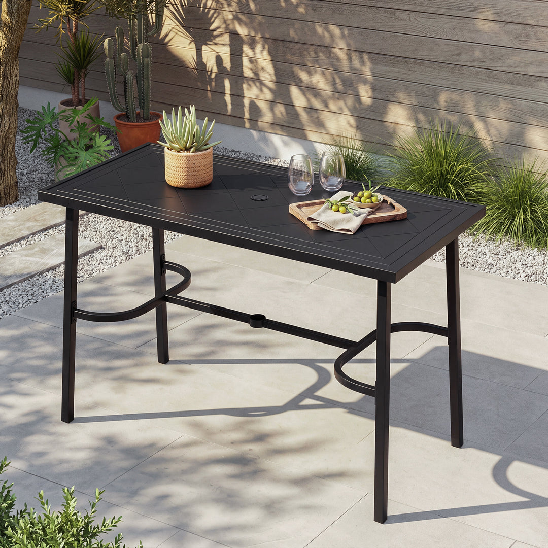 Metal Rectangular Outdoor Bar Table with Diamond-Patterned Tabletop