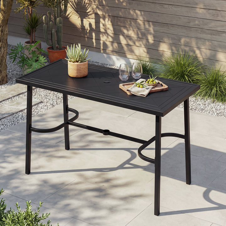 Metal Rectangular Outdoor Bar Table with Diamond-Patterned Tabletop