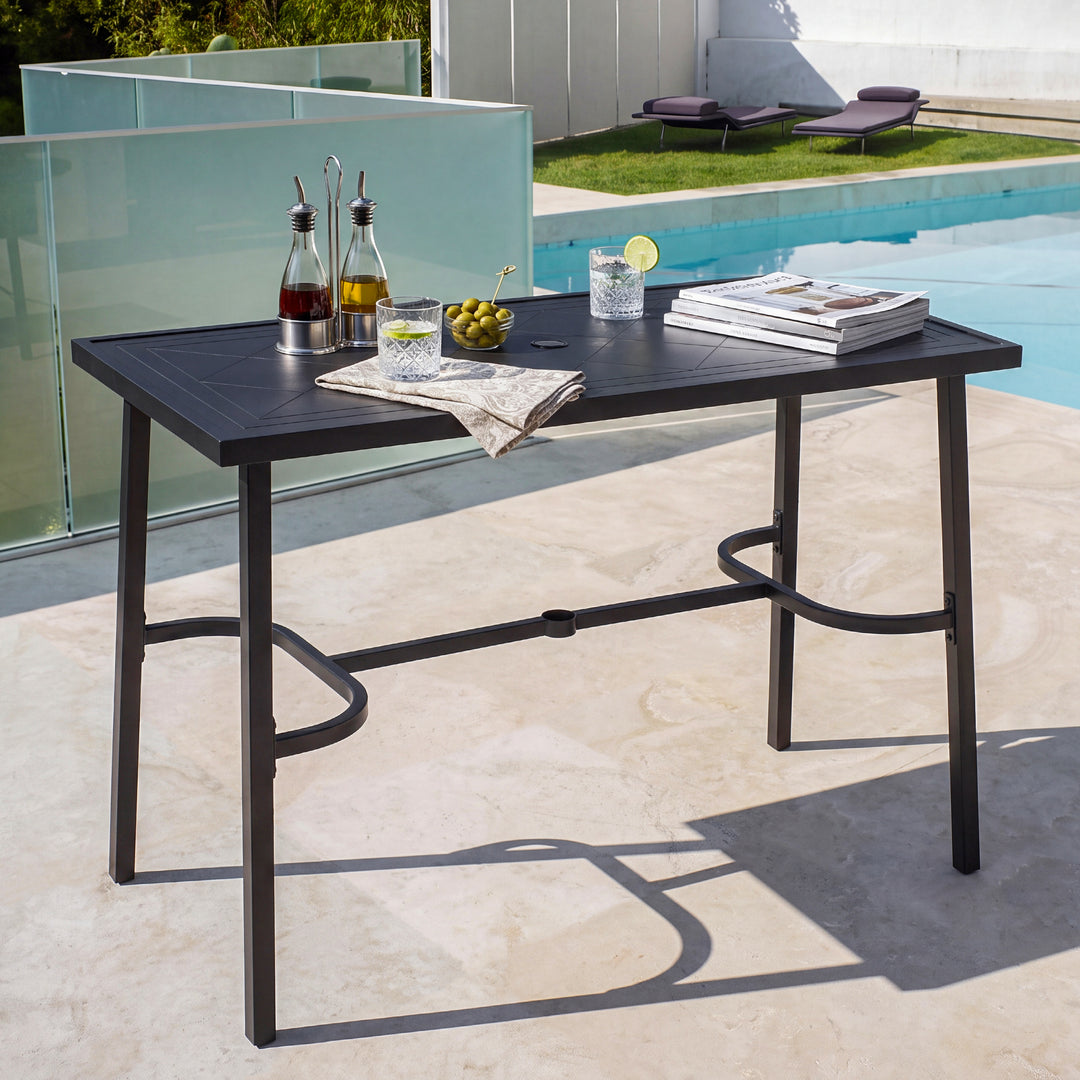 Metal Rectangular Outdoor Bar Table with Diamond-Patterned Tabletop