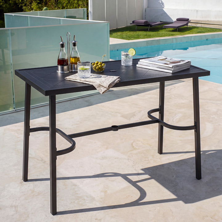 Metal Rectangular Outdoor Bar Table with Diamond-Patterned Tabletop
