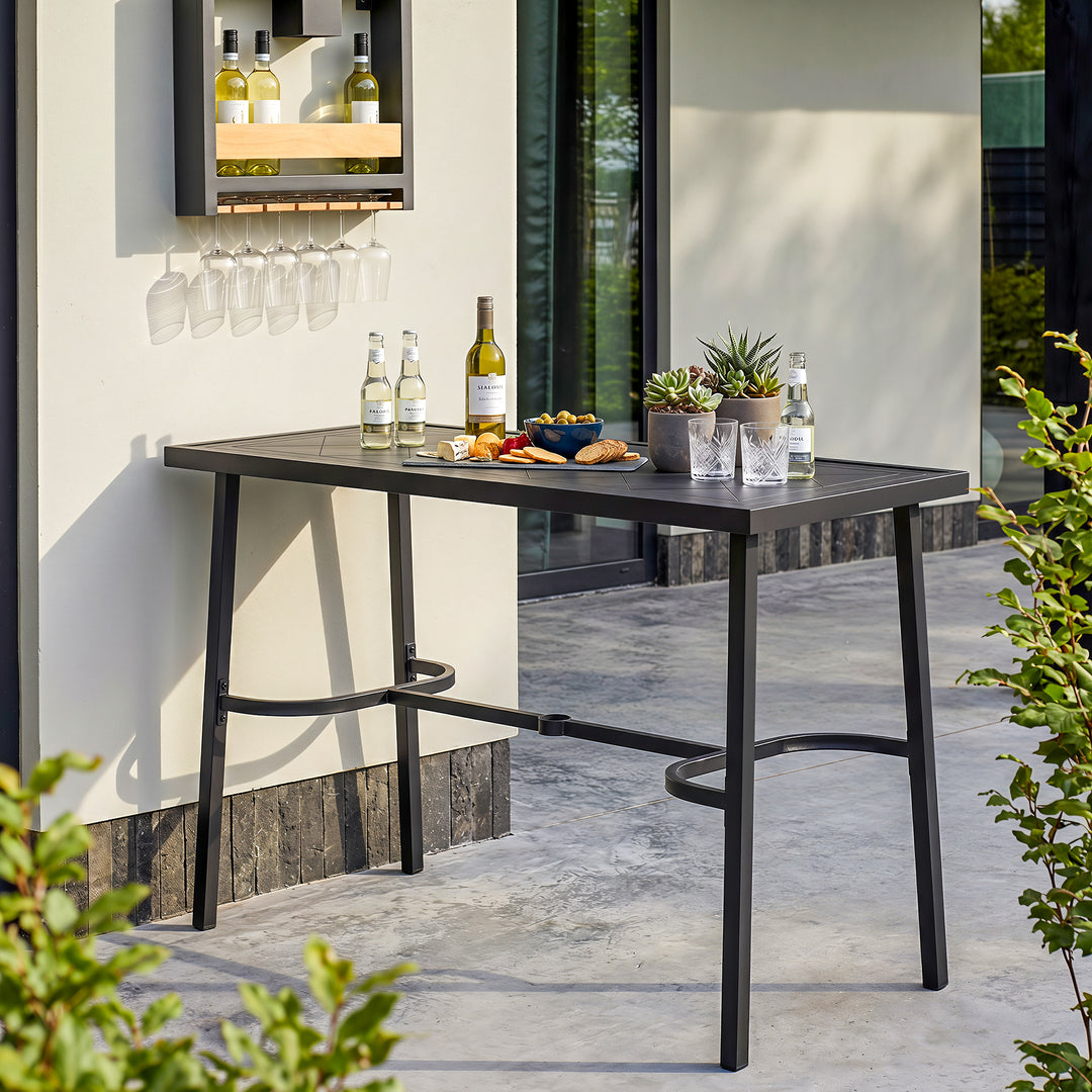 Metal Rectangular Outdoor Bar Table with Diamond-Patterned Tabletop
