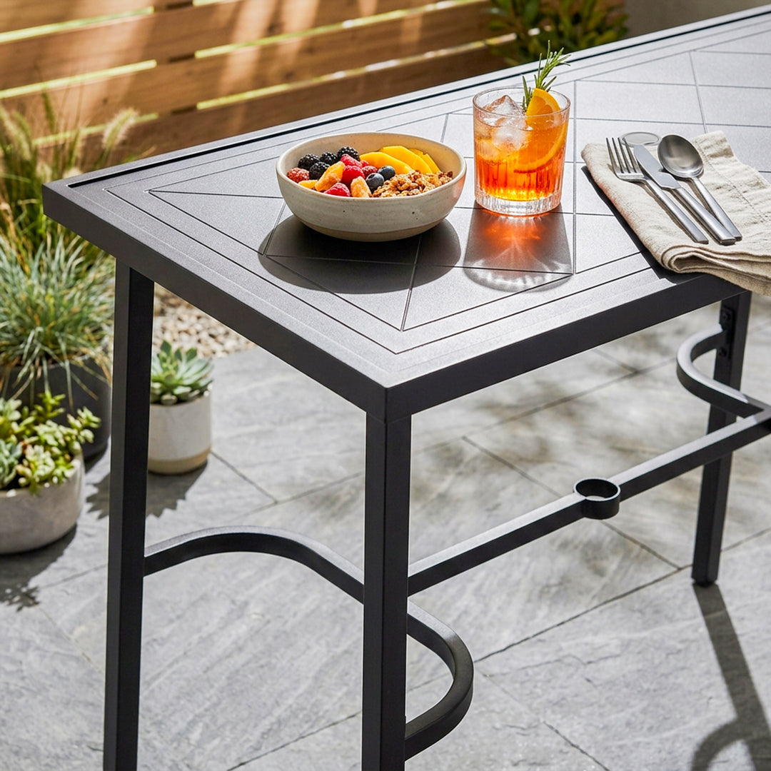 Metal Rectangular Outdoor Bar Table with Diamond-Patterned Tabletop