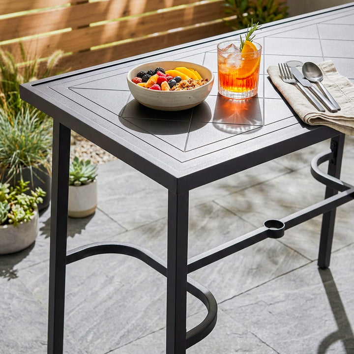 Metal Rectangular Outdoor Bar Table with Diamond-Patterned Tabletop