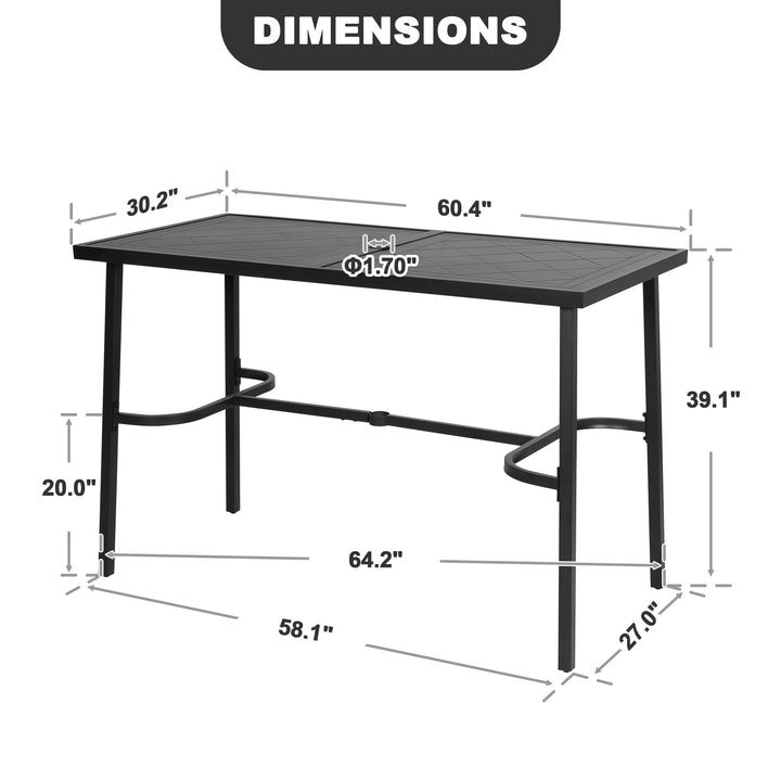 Metal Rectangular Outdoor Bar Table with Diamond-Patterned Tabletop