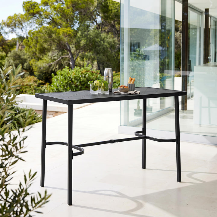 Metal Rectangular Outdoor Bar Table with Diamond-Patterned Tabletop
