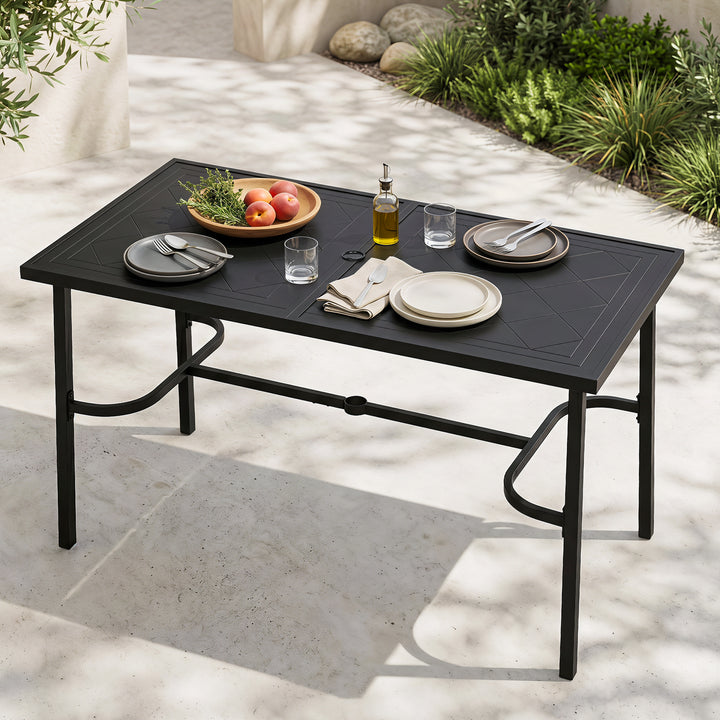 Metal Rectangular Outdoor Bar Table with Diamond-Patterned Tabletop