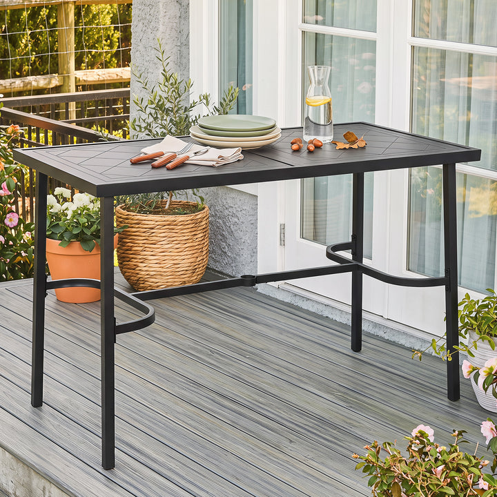 Metal Rectangular Outdoor Bar Table with Diamond-Patterned Tabletop