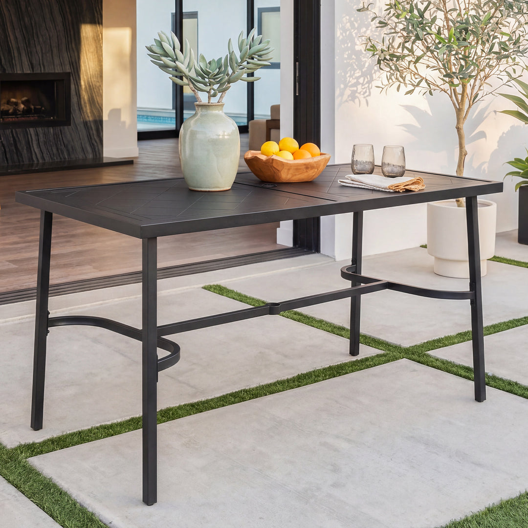 Metal Rectangular Outdoor Bar Table with Diamond-Patterned Tabletop