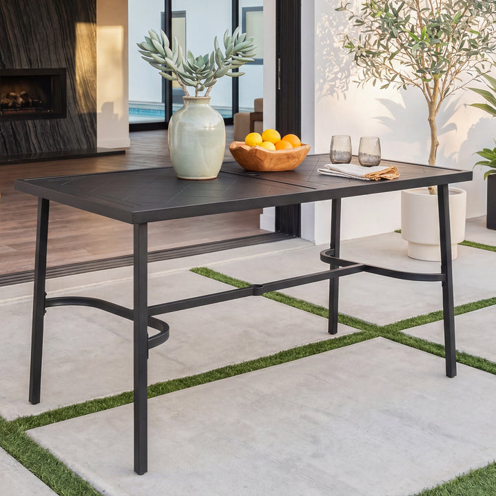 Metal Rectangular Outdoor Bar Table with Diamond-Patterned Tabletop