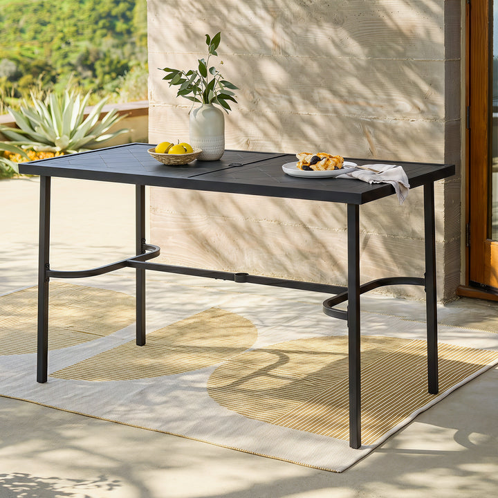 Metal Rectangular Outdoor Bar Table with Diamond-Patterned Tabletop