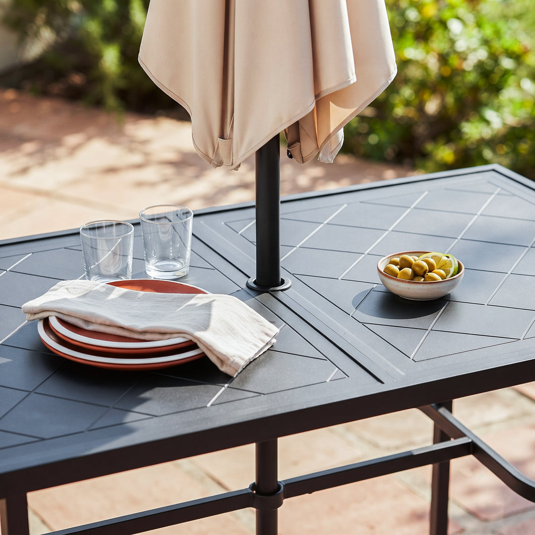 Metal Rectangular Outdoor Bar Table with Diamond-Patterned Tabletop
