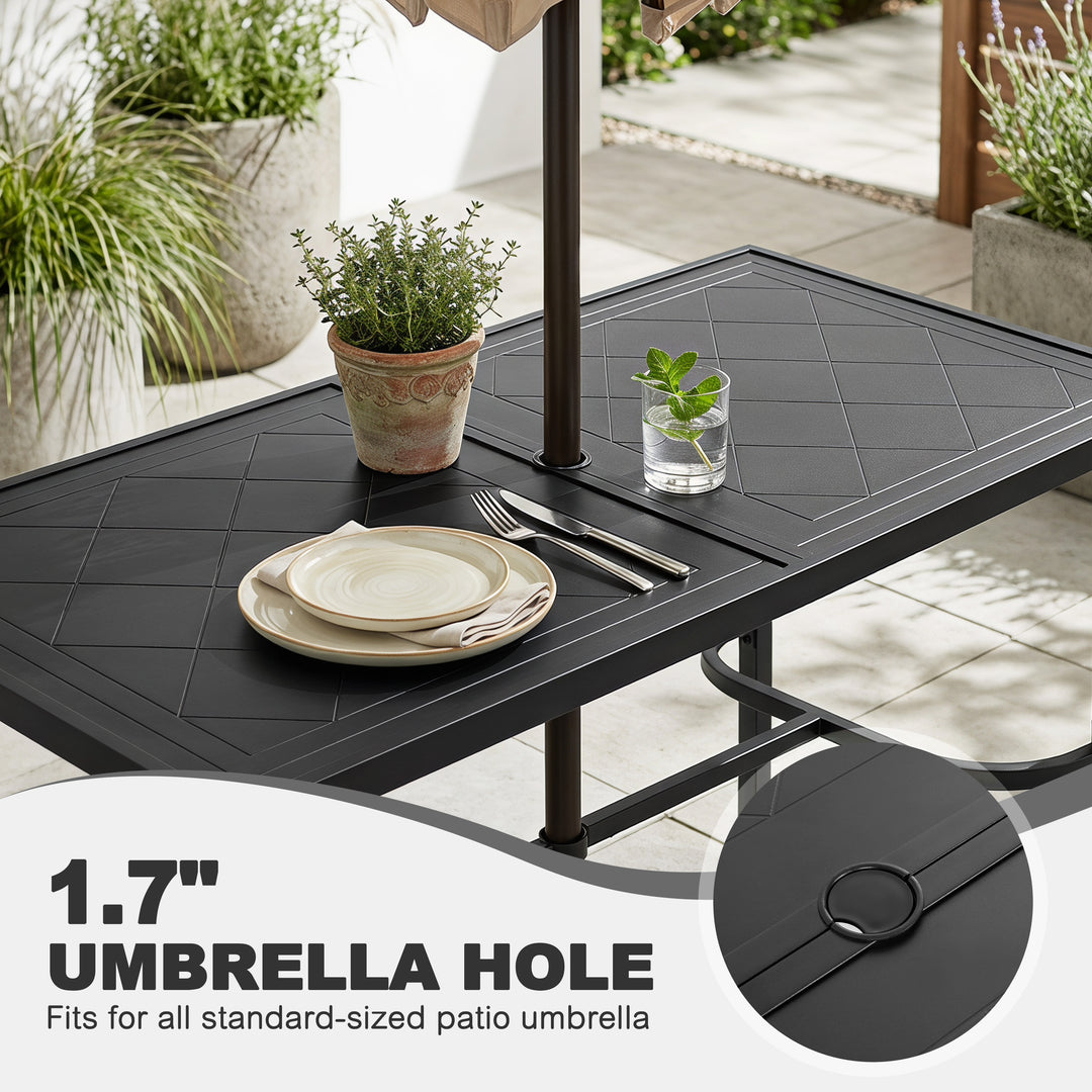 Metal Rectangular Outdoor Bar Table with Diamond-Patterned Tabletop