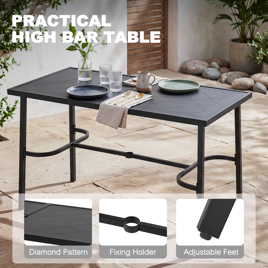 Metal Rectangular Outdoor Bar Table with Diamond-Patterned Tabletop