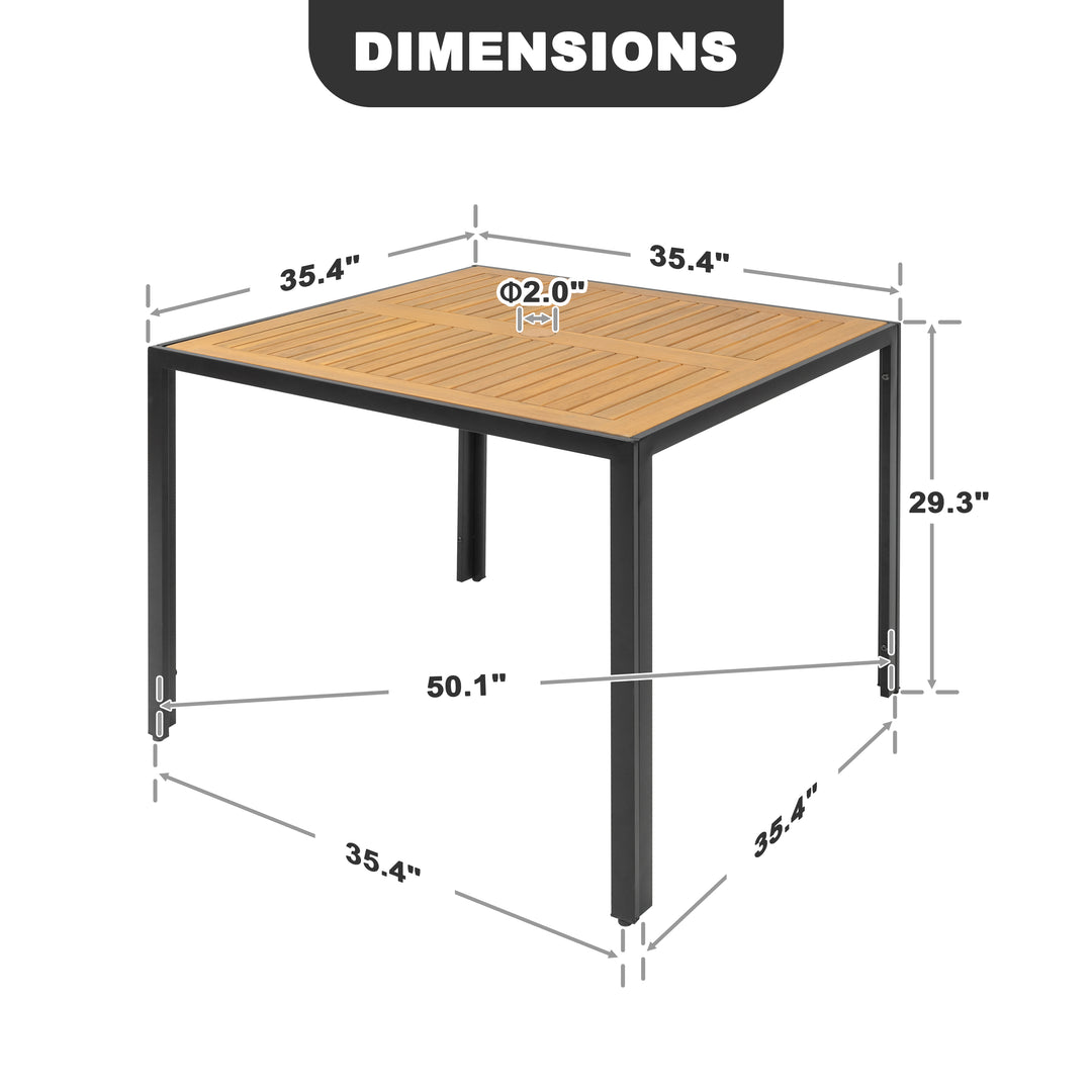 Outdoor Dining Table with Umbrella Hole and Acacia Wood Tabletop